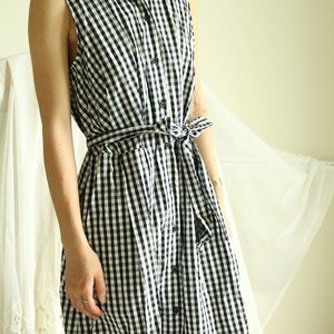 Black and White Gingham Button-Front Shirtdress